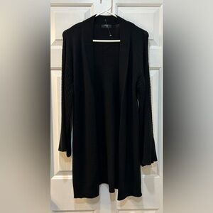 NWT Tahari Blended Black Cardigan Size M Textured Fluted Long Sleeve Preppy